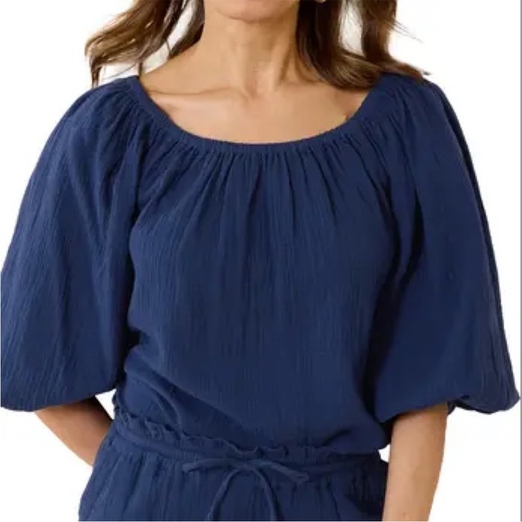 Tommy Bahama Women’s Coral Isle Top L navy gauzy cotton on or off shoulder NWT - Picture 3 of 10